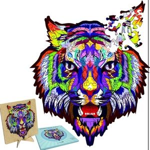 Wooden Jigsaw Puzzles for Adults,128Pcs Tiger Wood Cut Puzzles,Small 6.7X7.5”